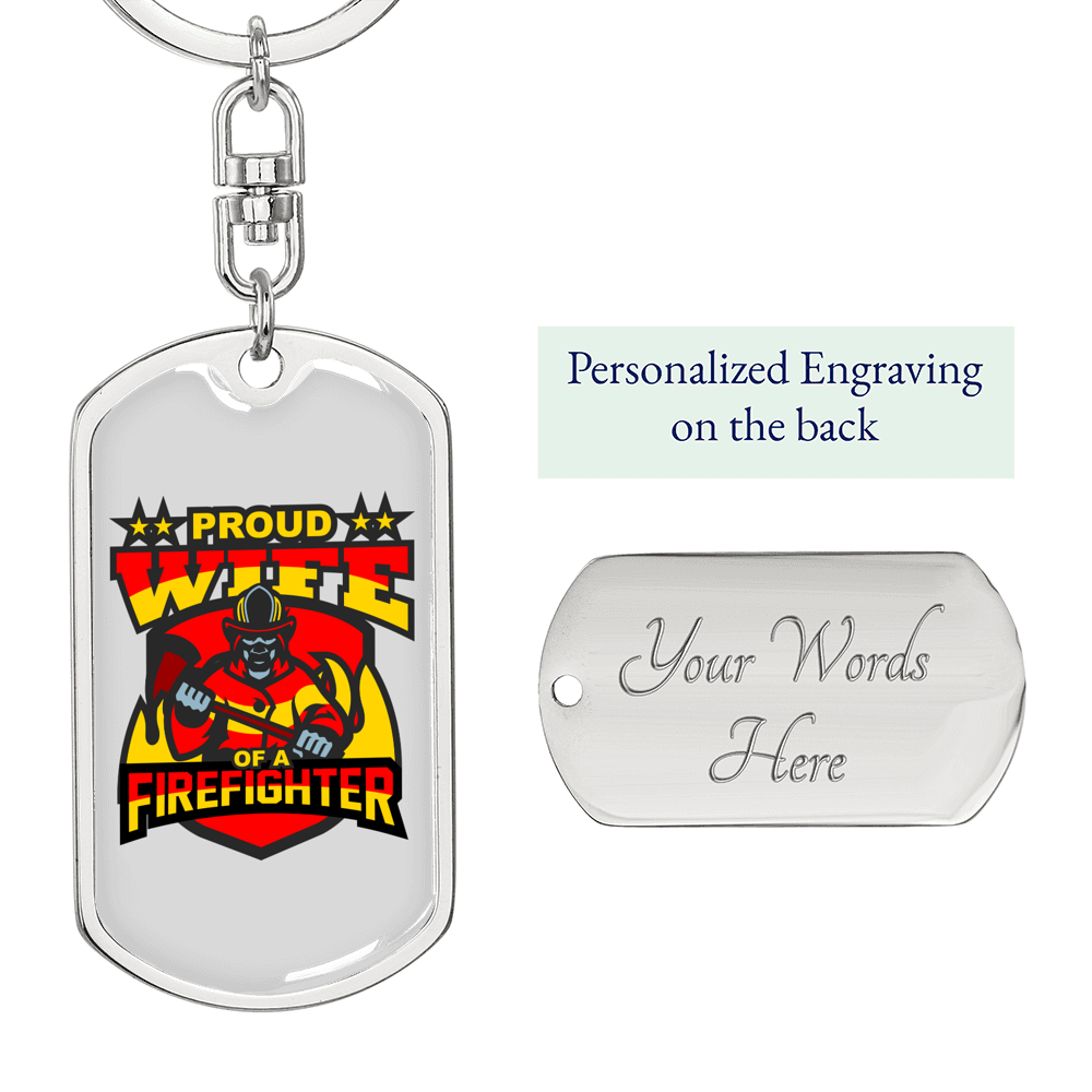 Proud Firefighter'S Wife Keychain Stainless Steel or 18k Gold Dog Tag Keyring-Express Your Love Gifts