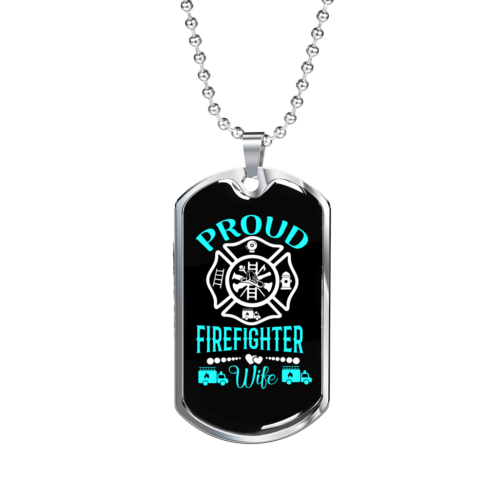 Proud Firefighter Wife Necklace Stainless Steel or 18k Gold Dog Tag 24" Chain-Express Your Love Gifts