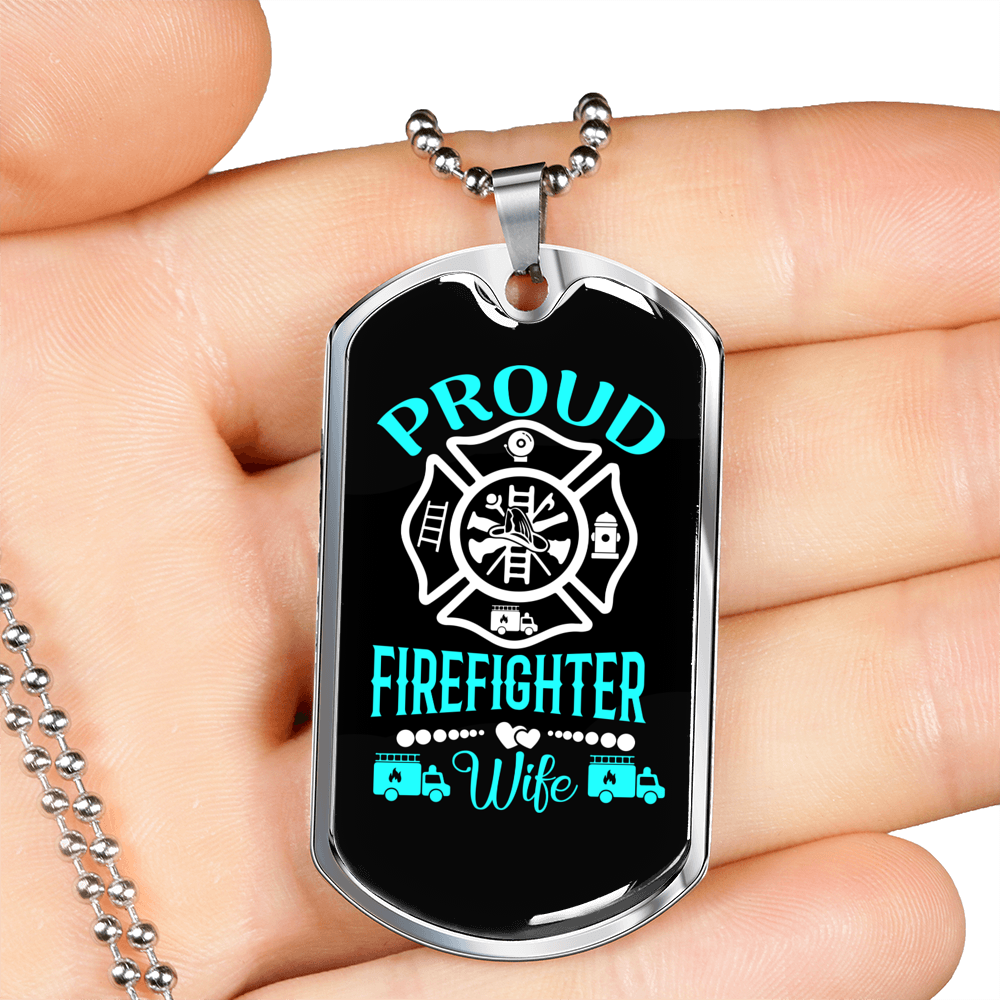 Proud Firefighter Wife Necklace Stainless Steel or 18k Gold Dog Tag 24" Chain-Express Your Love Gifts