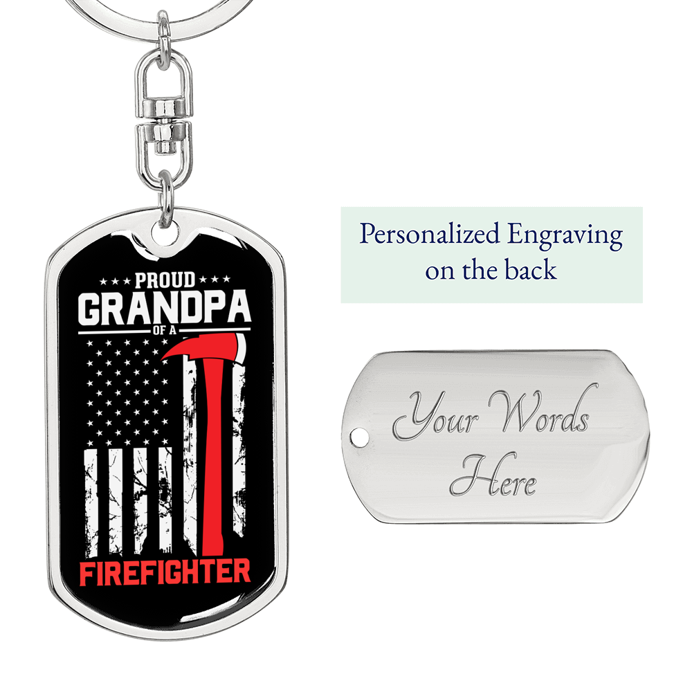 Proud Grandpa Firefighter Keychain Stainless Steel or 18k Gold Dog Tag Keyring-Express Your Love Gifts
