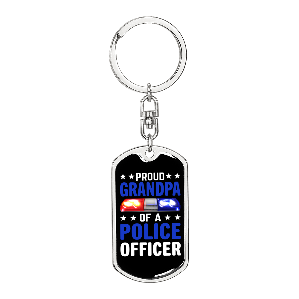 Proud Grandpa Of A Police Officer Keychain Stainless Steel or 18k Gold Dog Tag Keyring-Express Your Love Gifts