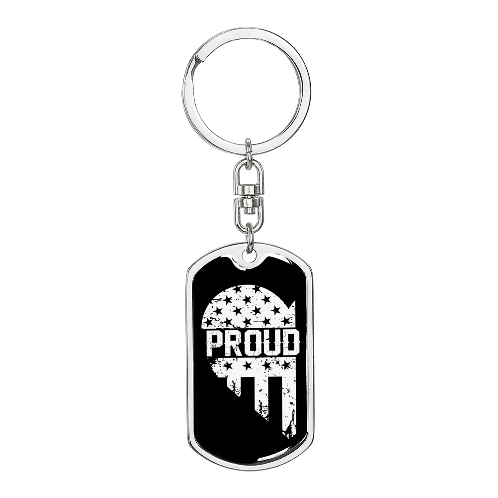 Proud Men In Blue Keychain Stainless Steel or 18k Gold Dog Tag Keyring-Express Your Love Gifts