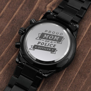 Proud Mom Police Engraved Multifunction Policeman Men's Watch Stainless Steel W Copper Dial-Express Your Love Gifts