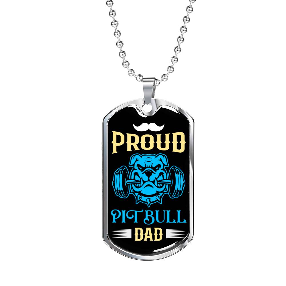 Proud Pitbull Dad Necklace Stainless Steel or 18k Gold Dog Tag 24" Chain-Express Your Love Gifts