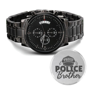 Proud Police Brother Engraved Multifunction Policeman Men's Watch Stainless Steel W Copper Dial-Express Your Love Gifts