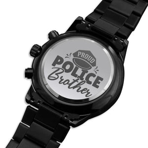 Proud Police Brother Engraved Multifunction Policeman Men's Watch Stainless Steel W Copper Dial-Express Your Love Gifts