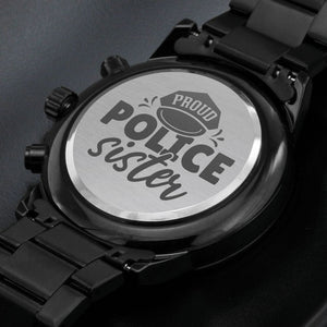 Proud Police Sister Engraved Multifunction Policeman Men's Watch Stainless Steel W Copper Dial-Express Your Love Gifts