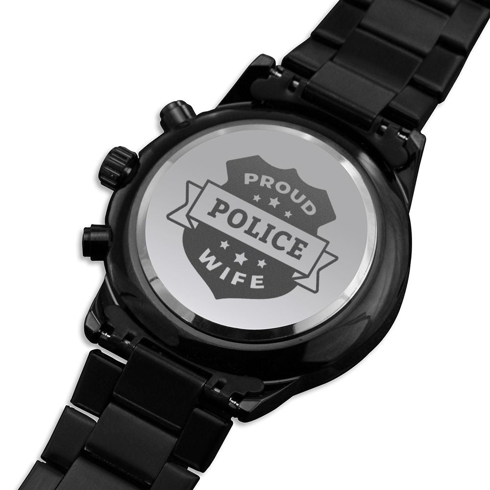 Proud Police Wife Engraved Multifunction Policeman Men's Watch Stainless Steel W Copper Dial-Express Your Love Gifts
