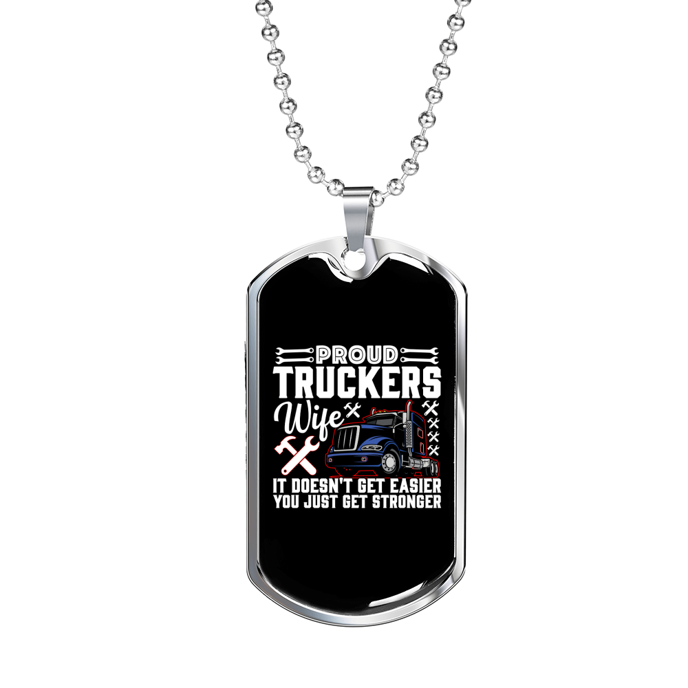 Proud Truckers Wife Dog Tag Stainless Steel or 18k Gold 24" Chain-Express Your Love Gifts