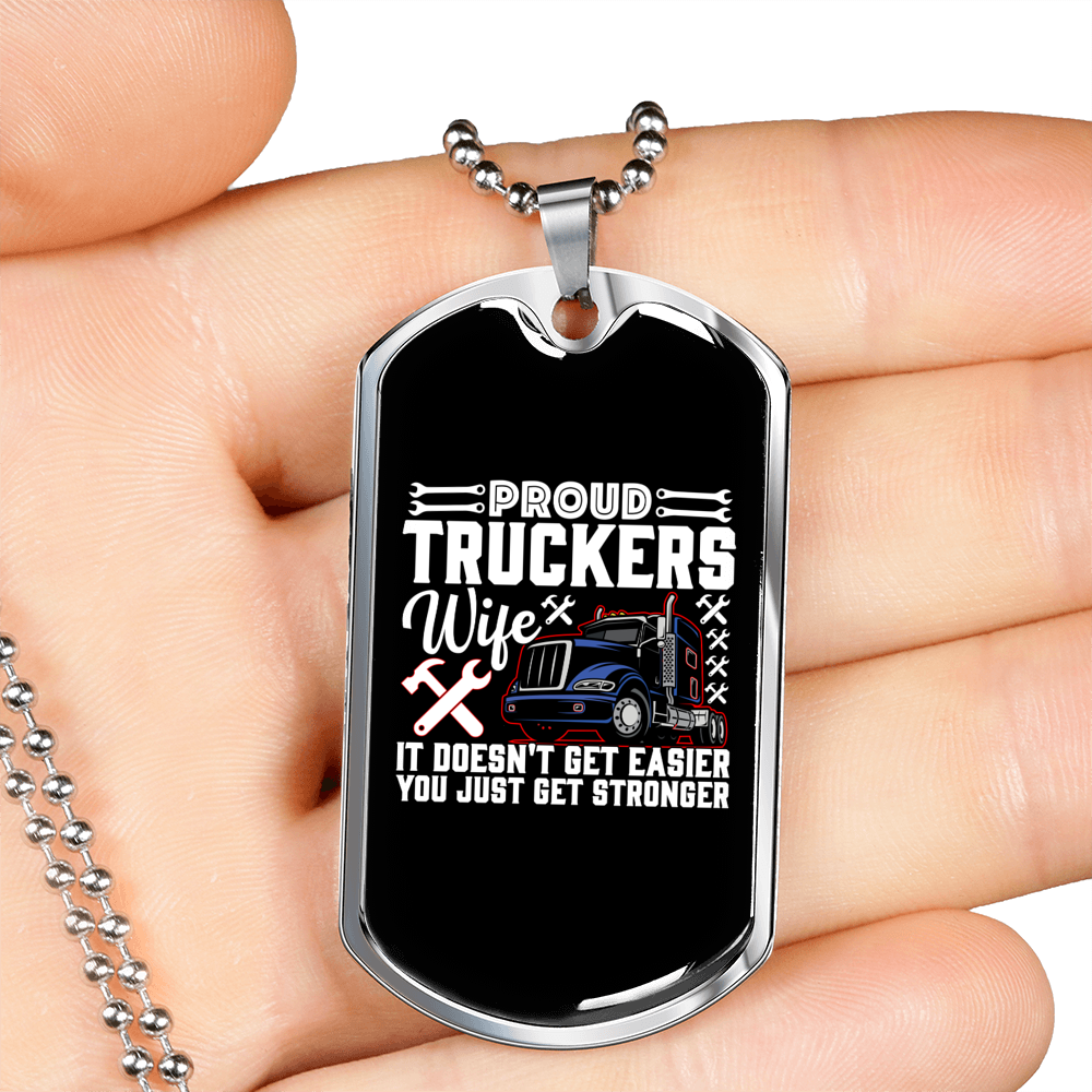 Proud Truckers Wife Dog Tag Stainless Steel or 18k Gold 24" Chain-Express Your Love Gifts