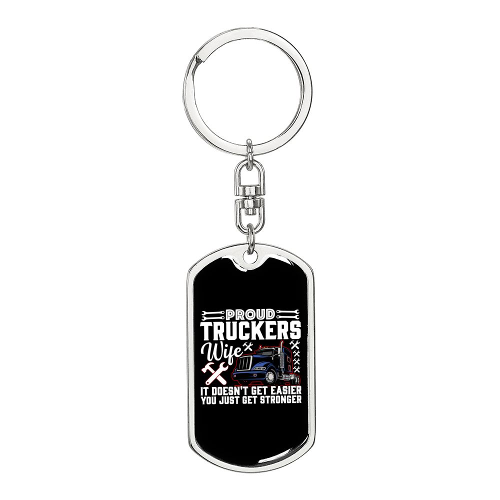Proud Truckers Wife Swivel Keychain Dog Tag Stainless Steel or 18k Gold-Express Your Love Gifts