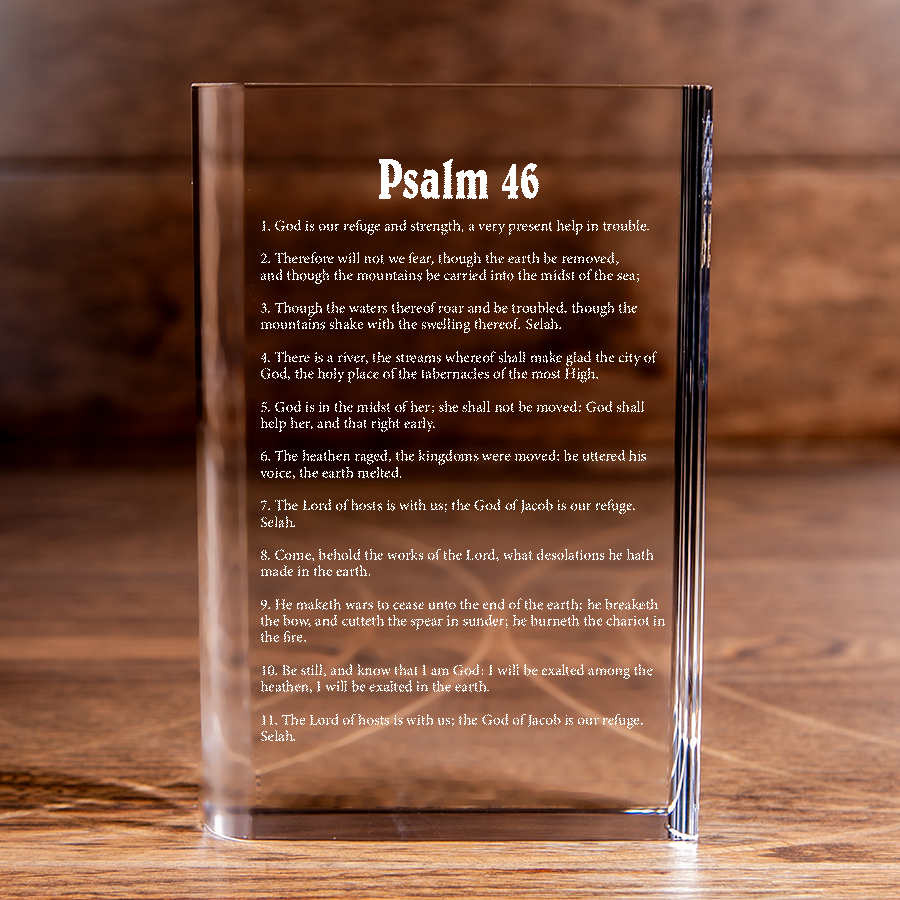 Psalm 46 Laser Engraved Crystal Book - Elegant Religious for