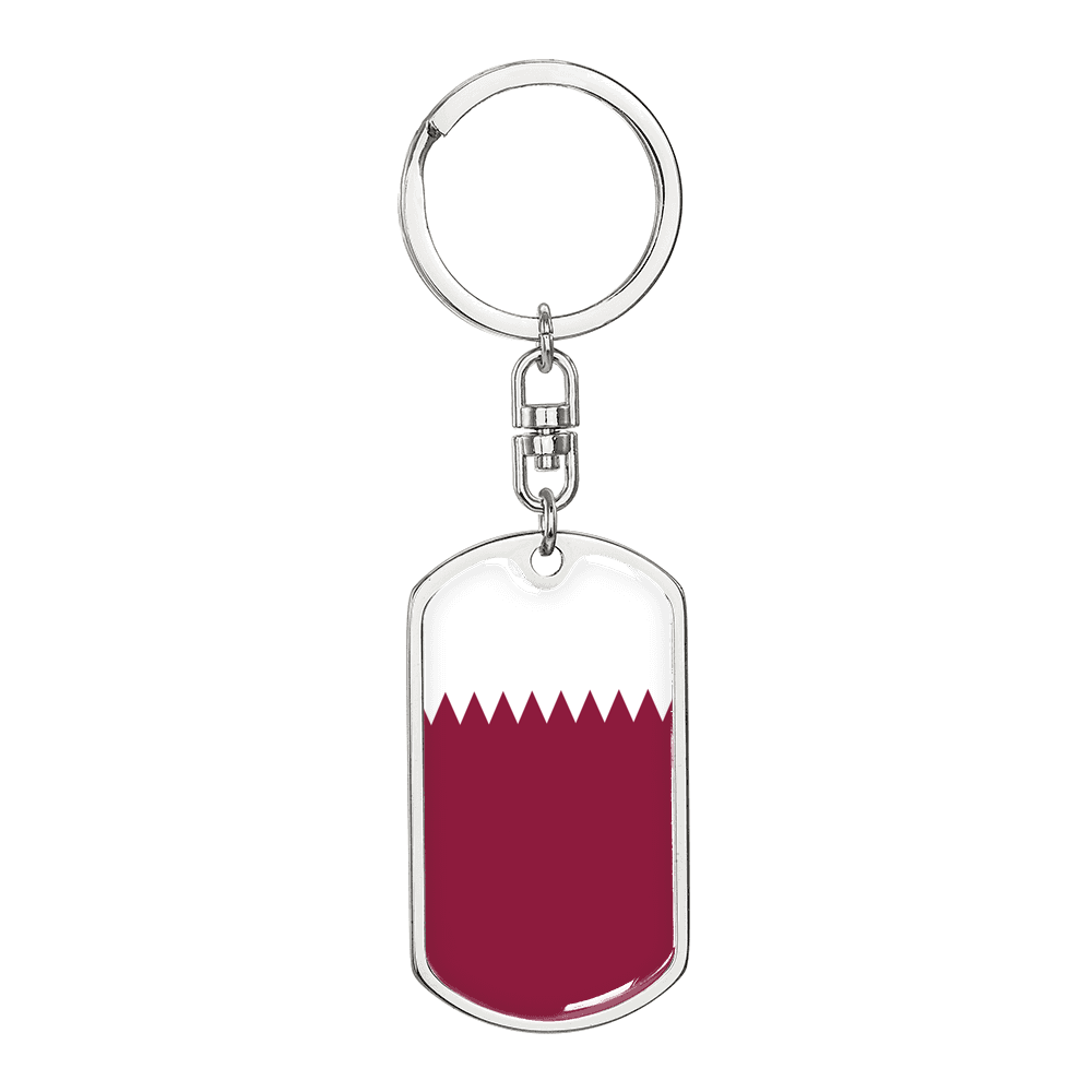 Qatar Flag Swivel Keychain Dog Tag Stainless Steel or 18k Gold-Express Your Love Gifts