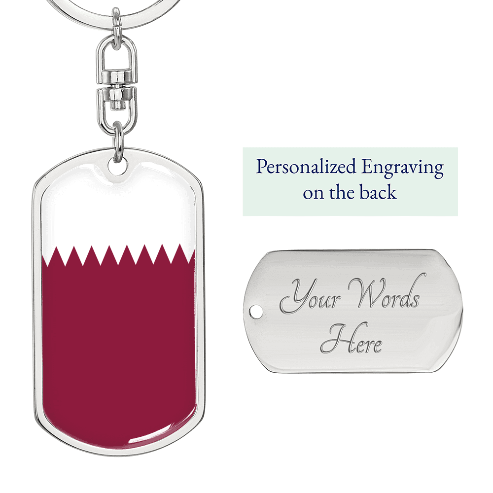 Qatar Flag Swivel Keychain Dog Tag Stainless Steel or 18k Gold-Express Your Love Gifts