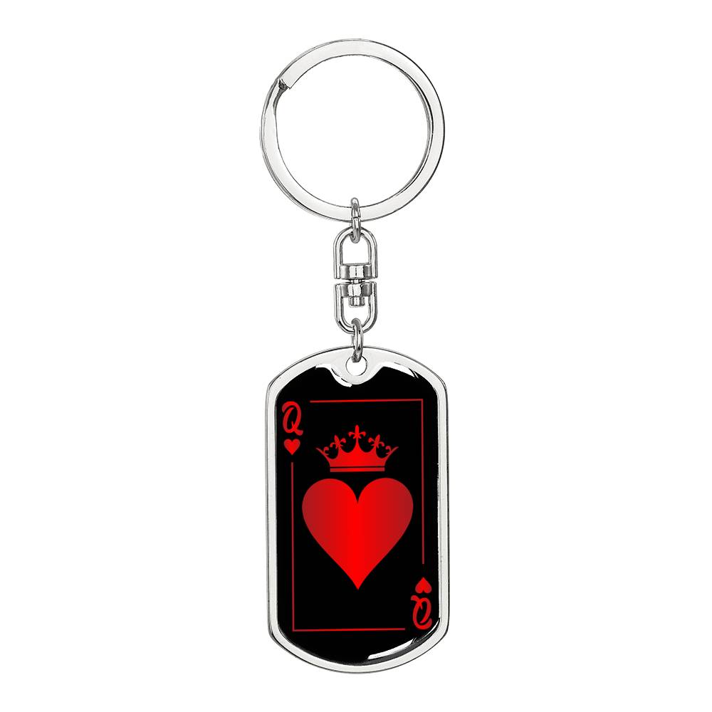 Queen Of Hearts Keychain Dog Tag Stainless Steel or 18k Gold-Express Your Love Gifts