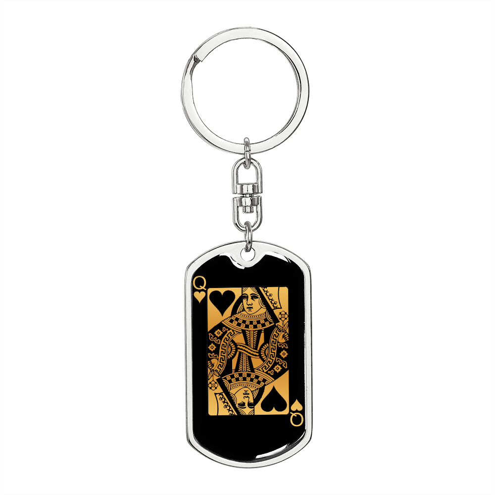 Queen of Hearts Keychain Stainless Steel or 18k Gold Dog Tag Keyring-Express Your Love Gifts