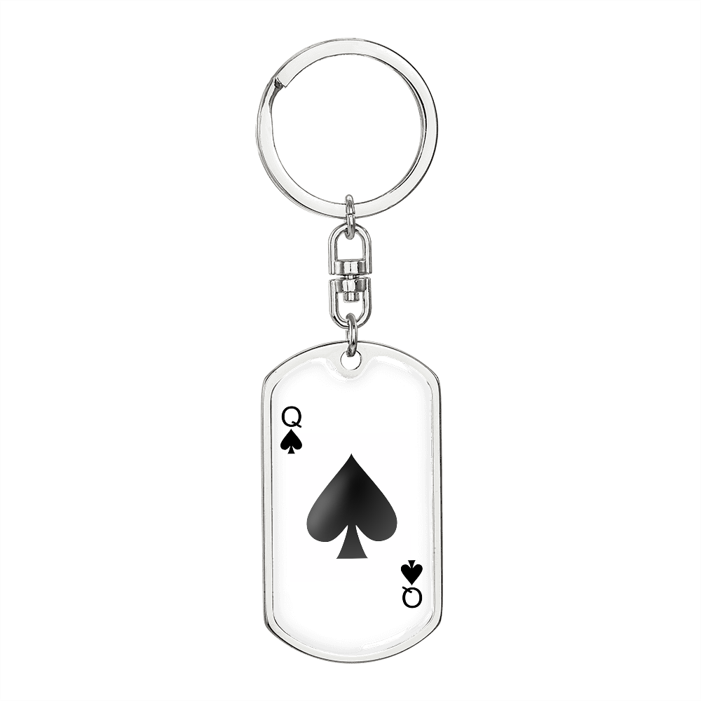 Queen of Spades Ace Gambler Plain Keychain Stainless Steel or 18k Gold Dog Tag Keyring-Express Your Love Gifts