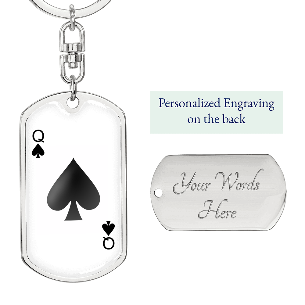 Queen of Spades Ace Gambler Plain Keychain Stainless Steel or 18k Gold Dog Tag Keyring-Express Your Love Gifts