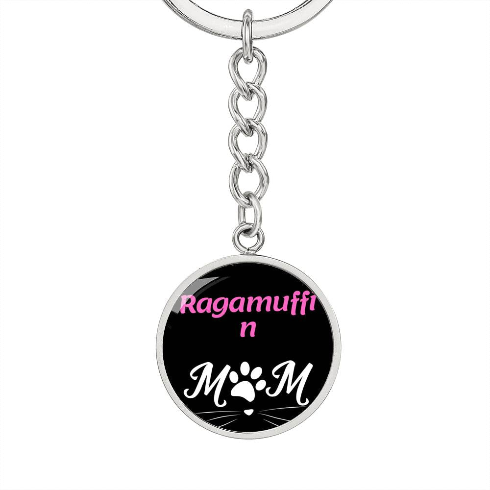 Ragamuffin Cat Mom Keychain Stainless Steel or 18k Gold Circle Pendant-Express Your Love Gifts