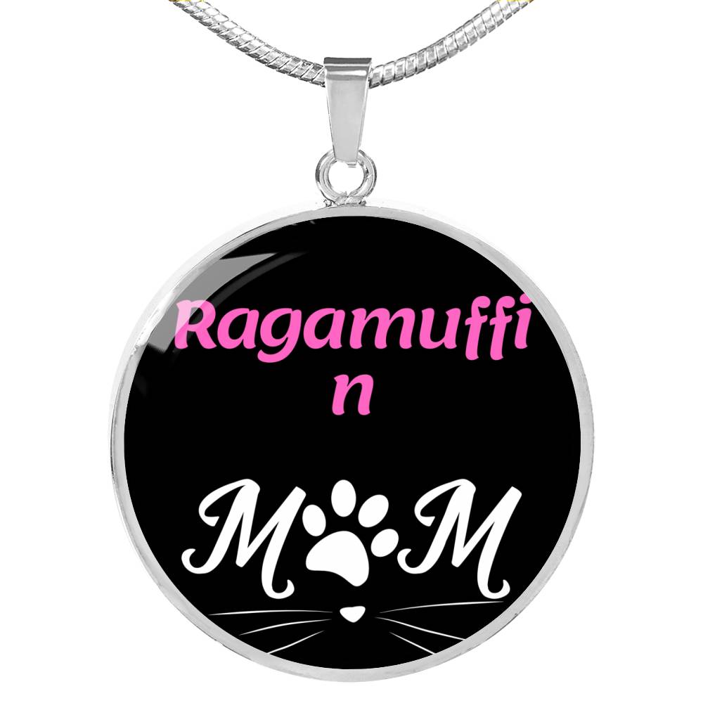 Ragamuffin Cat Mom Necklace Circle Pendant Stainless Steel or 18k Gold 18-22"-Express Your Love Gifts