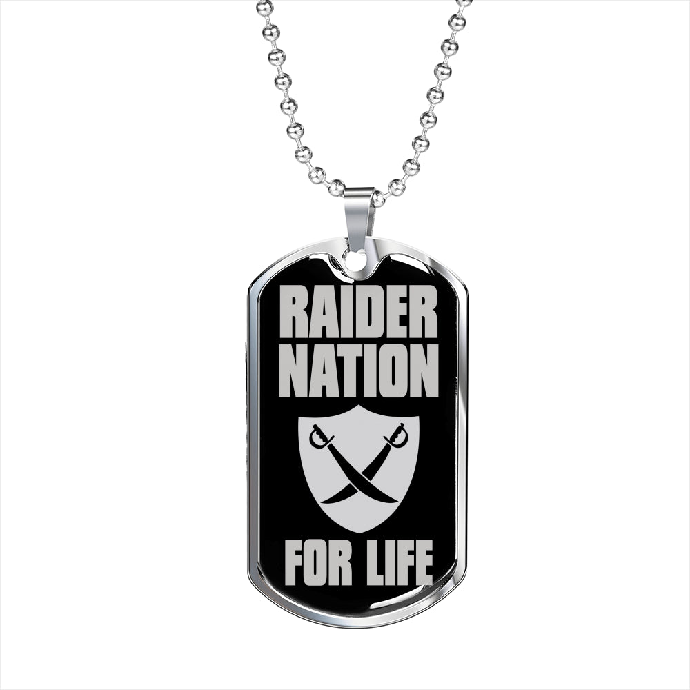 Raider For Life Necklace Dog Tag Stainless Steel or 18k Gold 24" Chain-Express Your Love Gifts