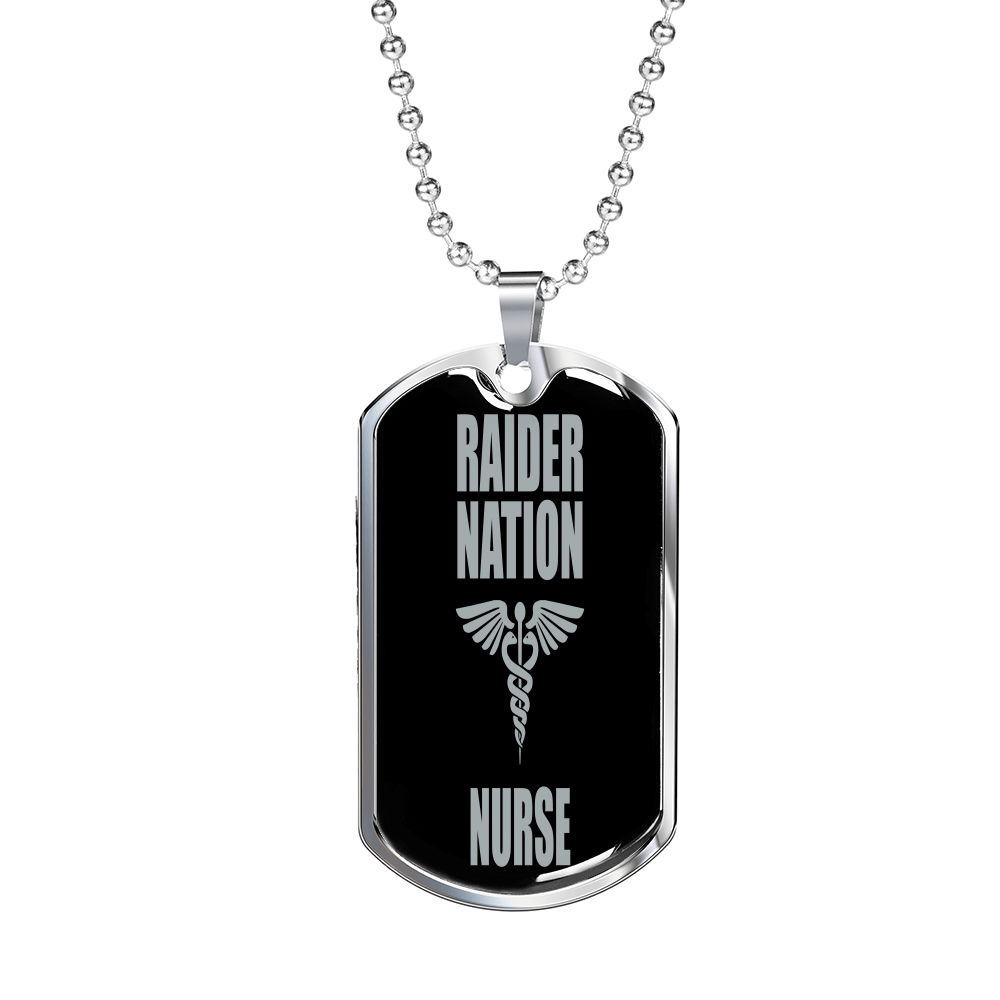 Raider Nurse Dog Tag Necklace Stainless Steel or 18k Gold Dog Tag W 24"-Express Your Love Gifts