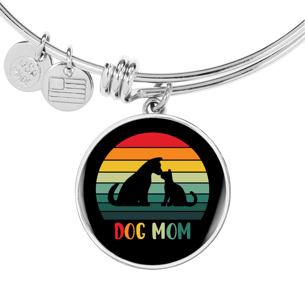 Rainbow Dog Mom Bracelet Stainless Steel or 18k Gold Circle Bangle-Express Your Love Gifts