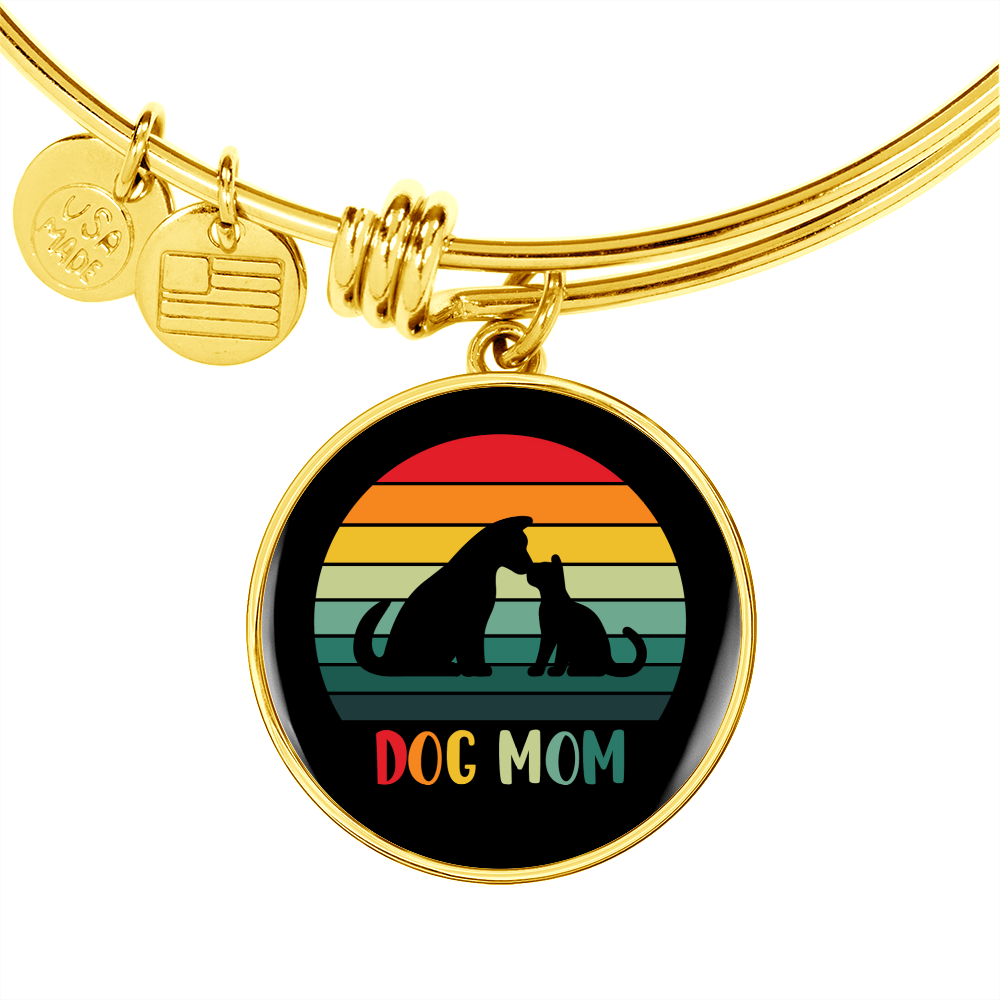 Rainbow Dog Mom Bracelet Stainless Steel or 18k Gold Circle Bangle-Express Your Love Gifts