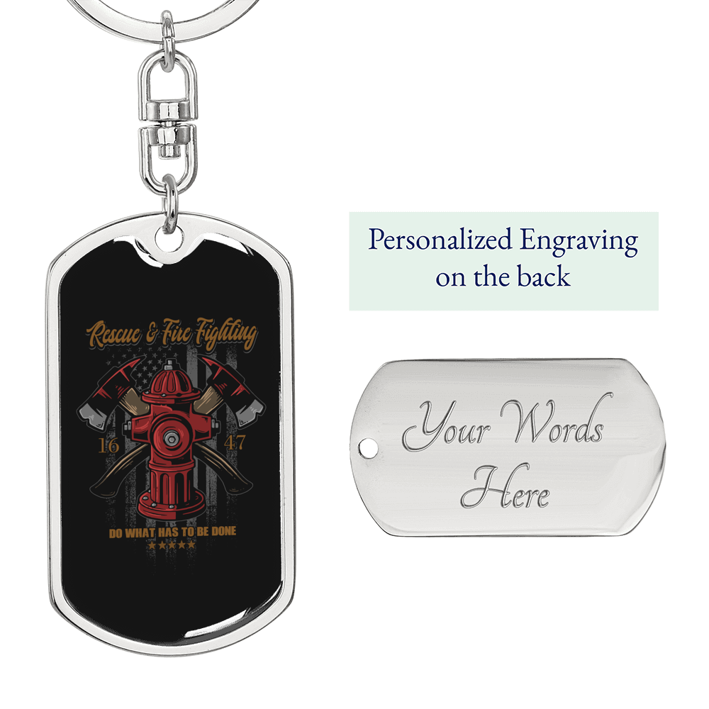 Rescue And Fire Fighting Firefighter Keychain Stainless Steel or 18k Gold Dog Tag Keyring-Express Your Love Gifts
