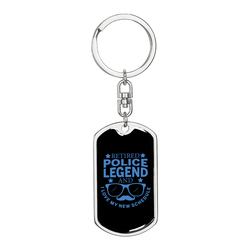 Retired Police Legend Keychain Stainless Steel or 18k Gold Dog Tag Keyring-Express Your Love Gifts