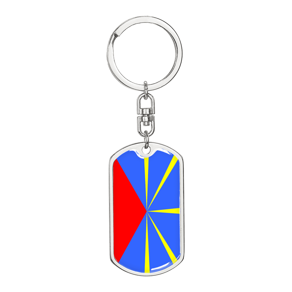 Reunion Flag Swivel Keychain Dog Tag Stainless Steel or 18k Gold-Express Your Love Gifts