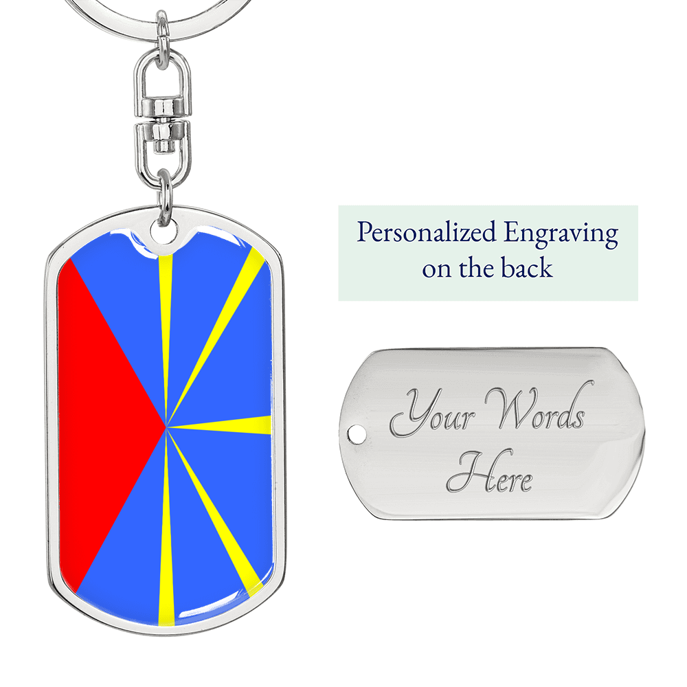 Reunion Flag Swivel Keychain Dog Tag Stainless Steel or 18k Gold-Express Your Love Gifts