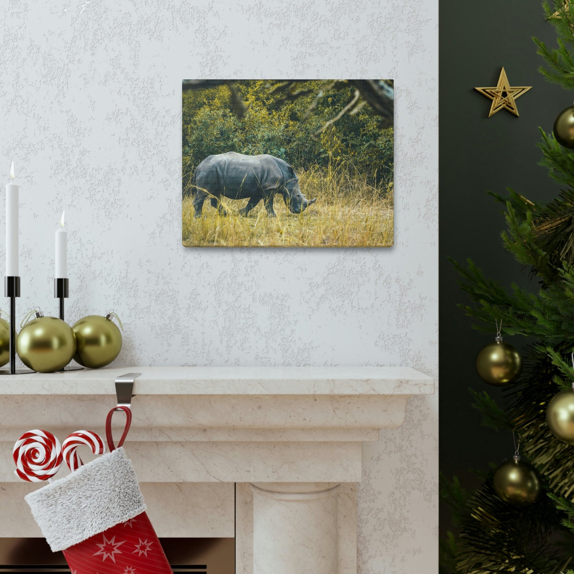 Scripture Walls Rhino Hunting Rhino on Hunt Print Animal Wall Art Wildlife Canvas Prints Wall Art Ready to Hang Unframed-Express Your Love Gifts