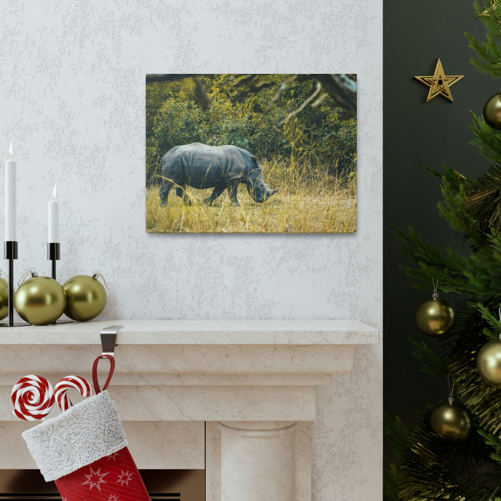 Scripture Walls Rhino Hunting Rhino on Hunt Print Animal Wall Art Wildlife Canvas Prints Wall Art Ready to Hang Unframed-Express Your Love Gifts