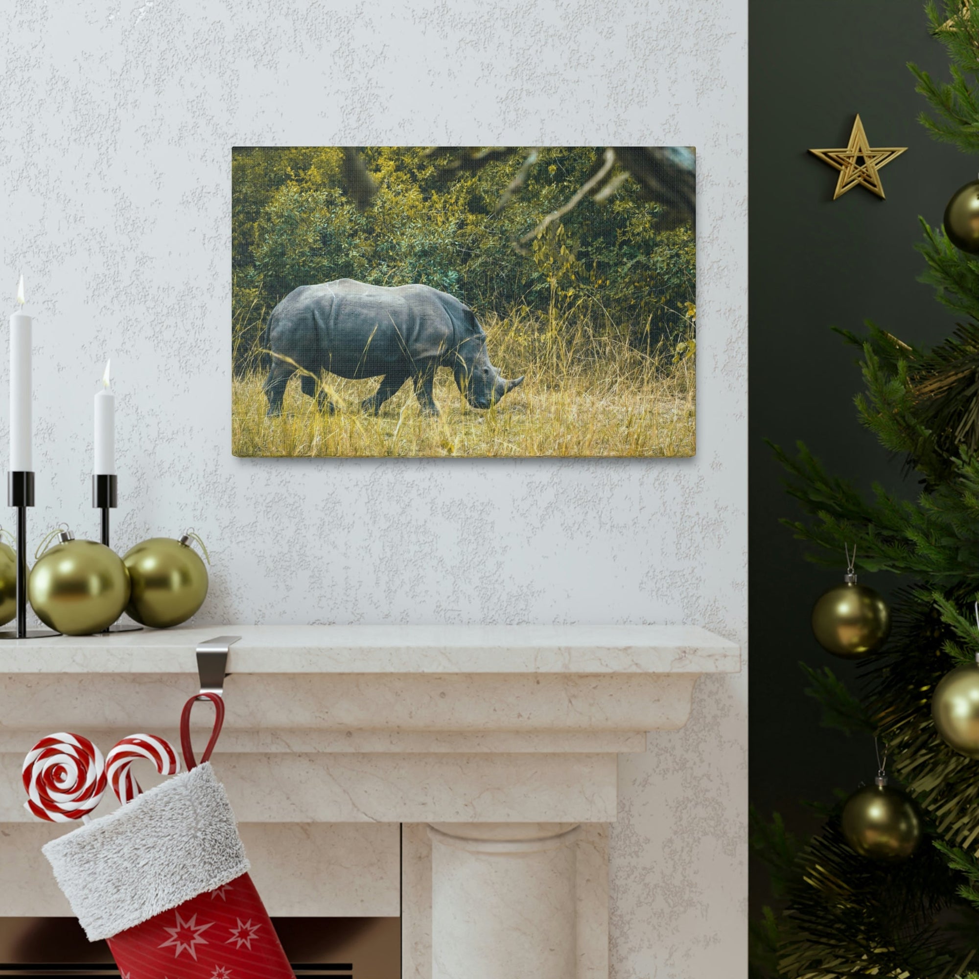 Scripture Walls Rhino Hunting Rhino on Hunt Print Animal Wall Art Wildlife Canvas Prints Wall Art Ready to Hang Unframed-Express Your Love Gifts