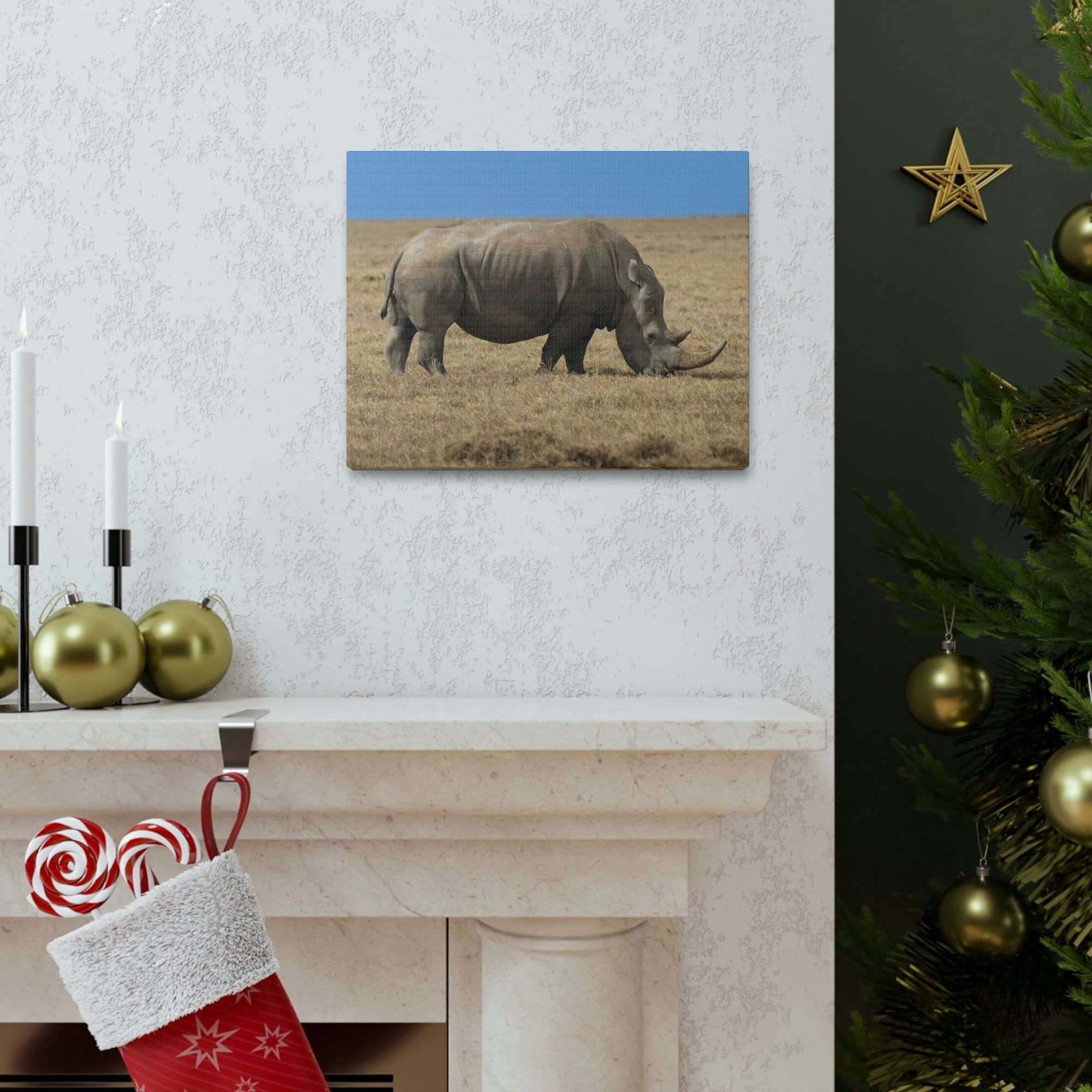 Scripture Walls Rhinoceros Hunting Rhinoceros on Hunt Print Animal Wall Art Wildlife Canvas Prints Wall Art Ready to Hang Unframed-Express Your Love Gifts