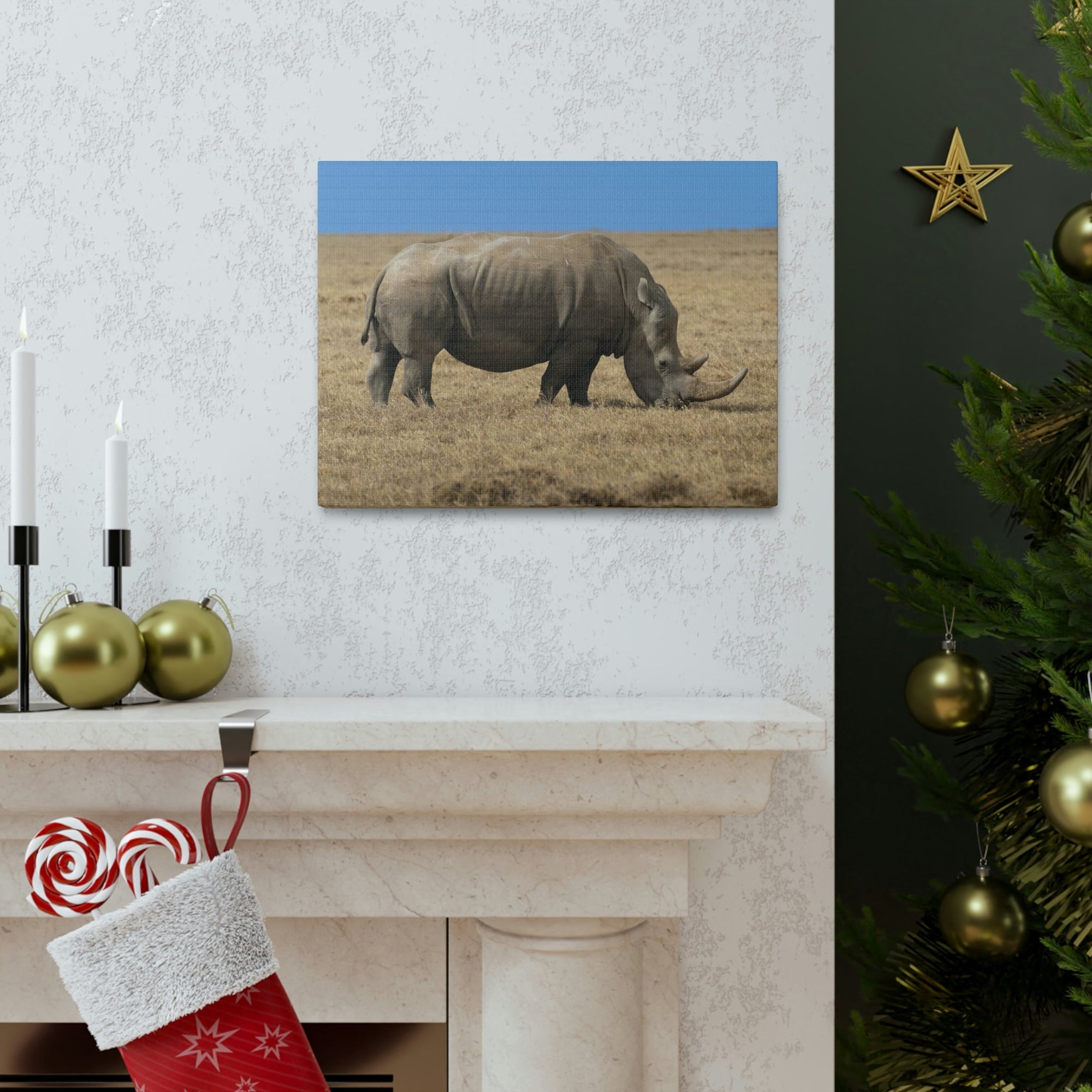 Scripture Walls Rhinoceros Hunting Rhinoceros on Hunt Print Animal Wall Art Wildlife Canvas Prints Wall Art Ready to Hang Unframed-Express Your Love Gifts