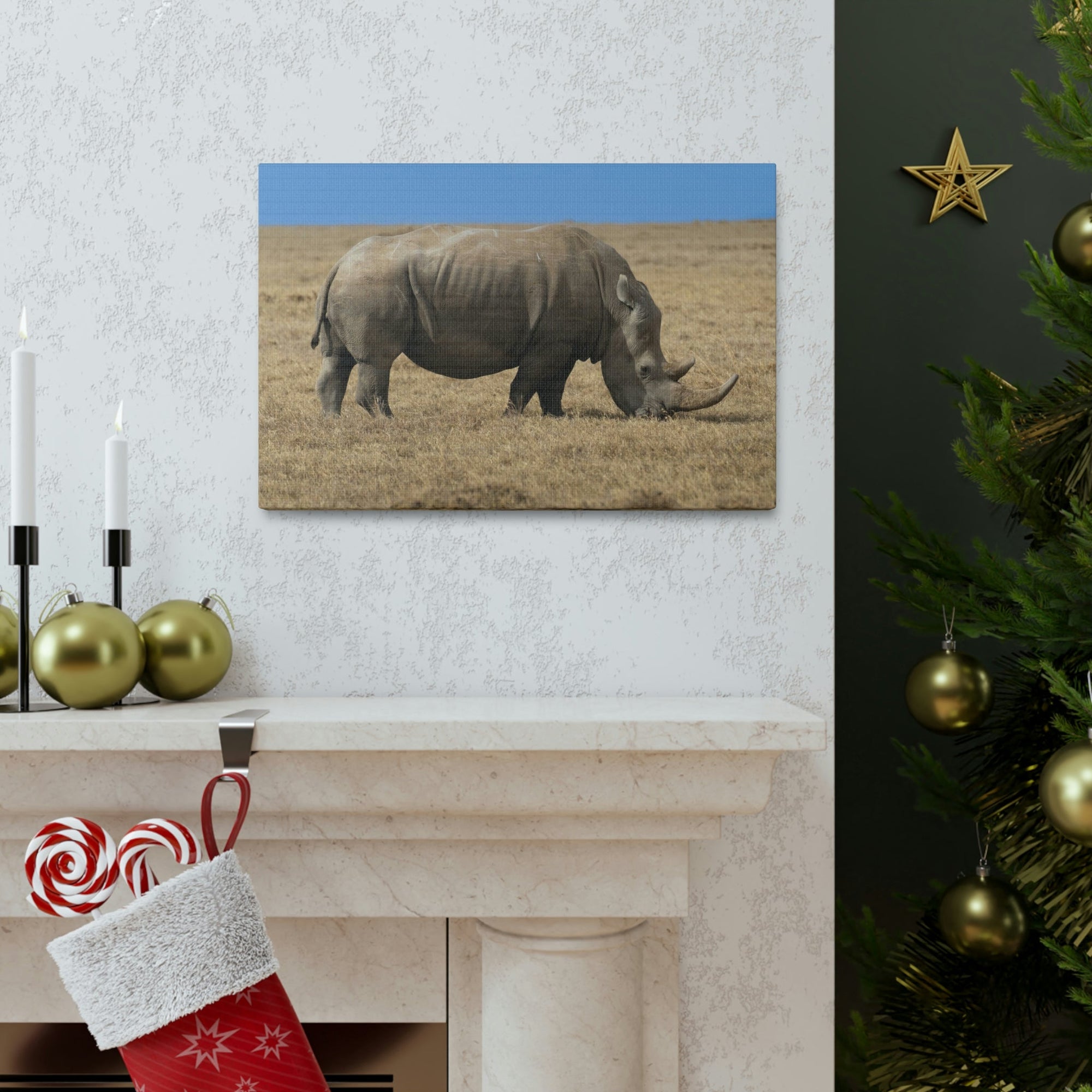 Scripture Walls Rhinoceros Hunting Rhinoceros on Hunt Print Animal Wall Art Wildlife Canvas Prints Wall Art Ready to Hang Unframed-Express Your Love Gifts