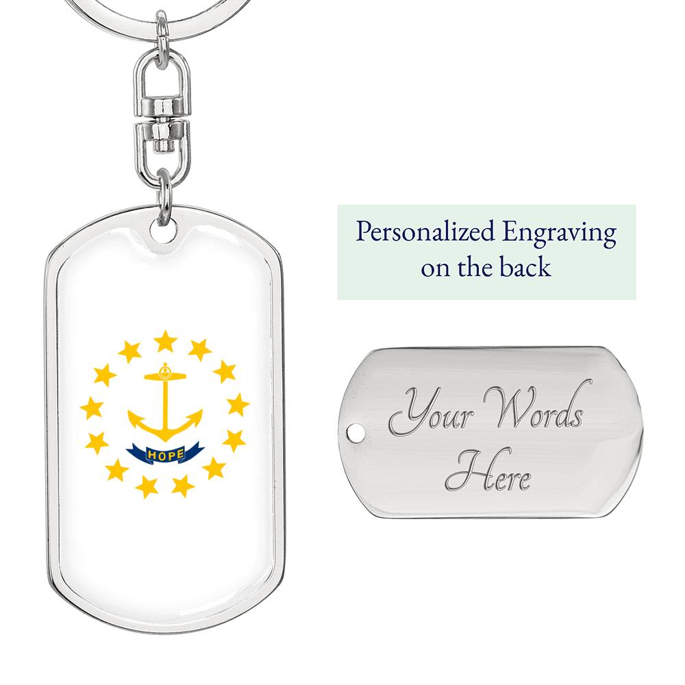 Rhode Island State Flag Keychain Dog Tag Stainless Steel or 18k Gold-Express Your Love Gifts