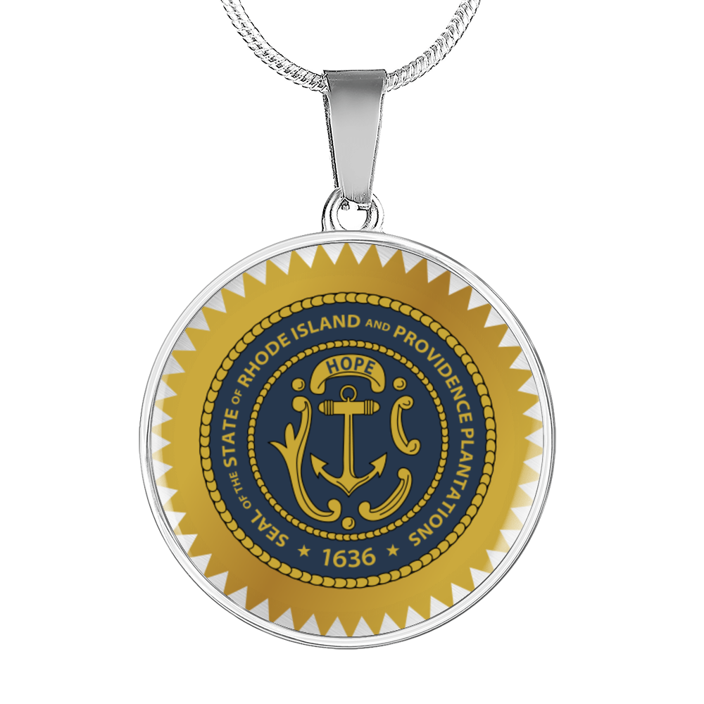Rhode Island State Seal Necklace Circle Pendant Stainless Steel or 18k Gold 18-22"-Express Your Love Gifts