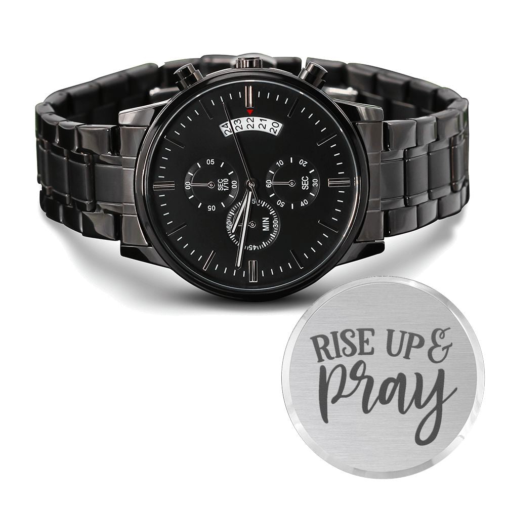 Rise And Pray Engraved Bible Verse Men&#39;s Watch Multifunction Stainless Steel W Copper Dial-Express Your Love Gifts