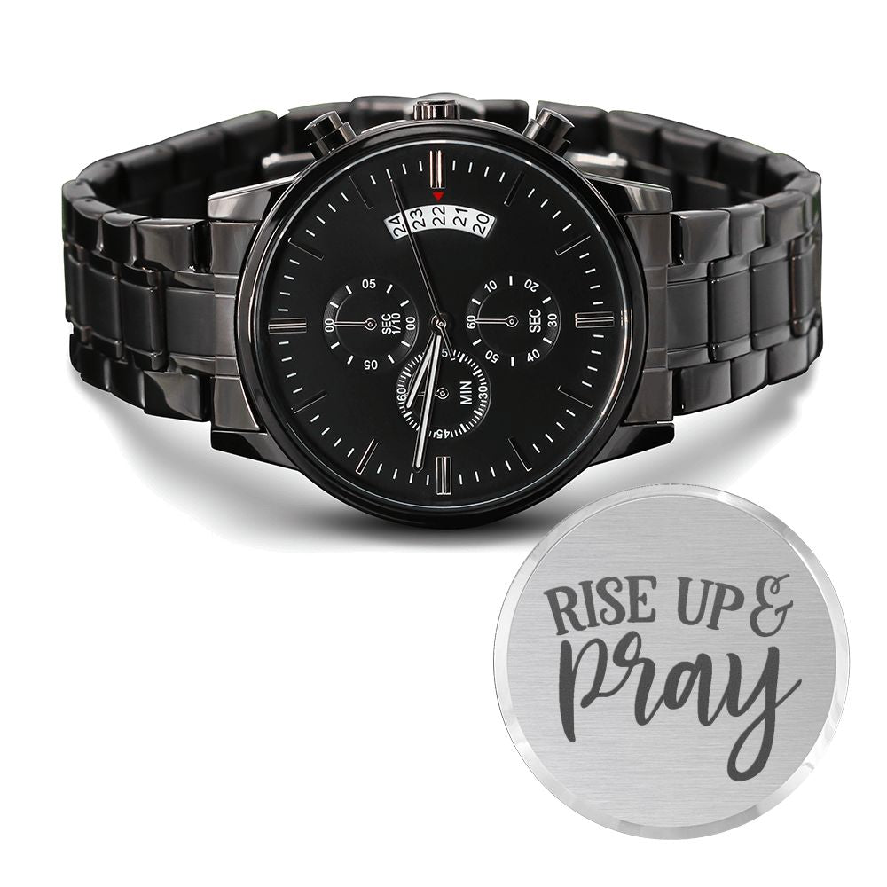 Rise And Pray Engraved Bible Verse Men's Watch Multifunction Stainless Steel W Copper Dial-Express Your Love Gifts