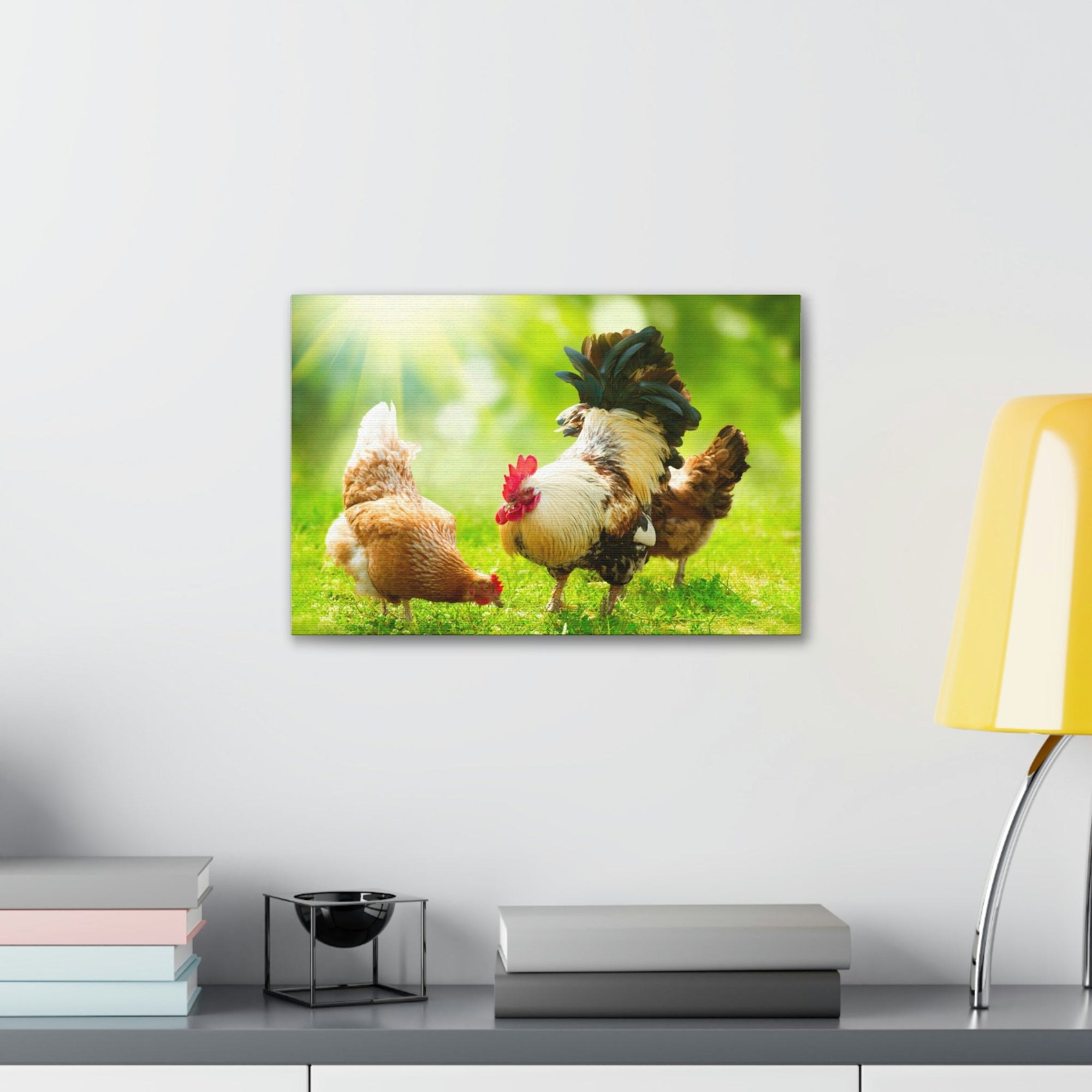 Scripture Walls Rooster and Chicken Hunting for Food Print Animal Wall Art Wildlife Canvas Prints Wall Art Ready to Hang Unframed-Express Your Love Gifts