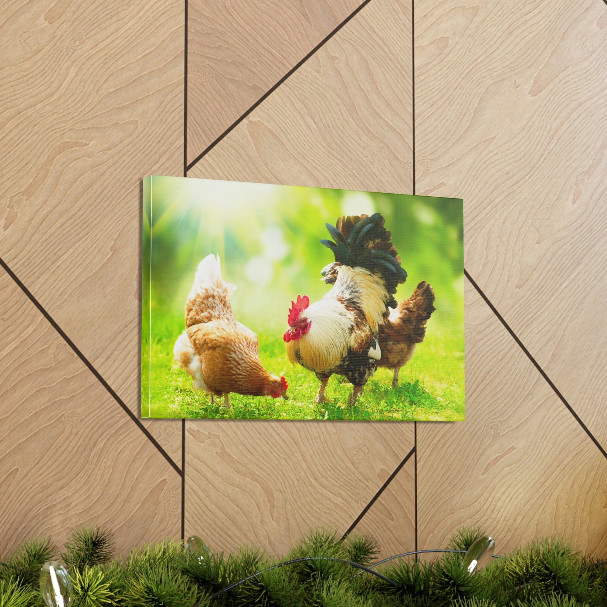 Scripture Walls Rooster and Chicken Hunting for Food Print Animal Wall Art Wildlife Canvas Prints Wall Art Ready to Hang Unframed-Express Your Love Gifts