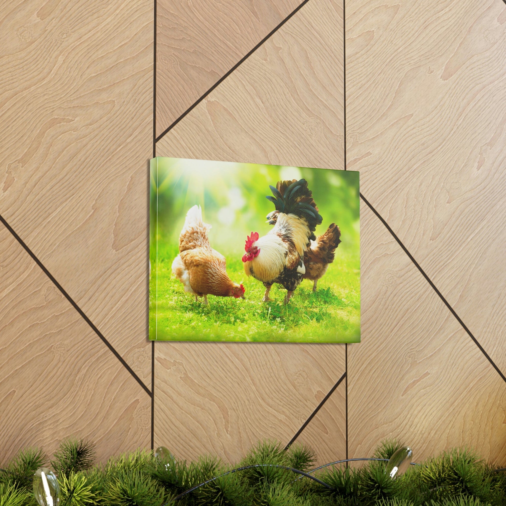 Scripture Walls Rooster and Chicken Hunting for Food Print Animal Wall Art Wildlife Canvas Prints Wall Art Ready to Hang Unframed-Express Your Love Gifts