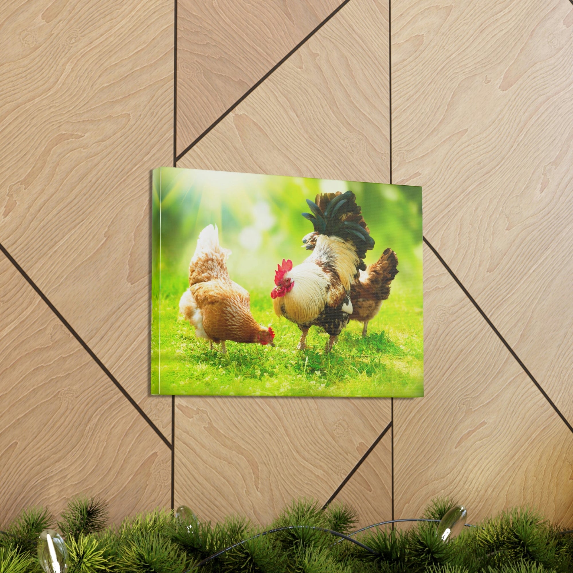 Scripture Walls Rooster and Chicken Hunting for Food Print Animal Wall Art Wildlife Canvas Prints Wall Art Ready to Hang Unframed-Express Your Love Gifts