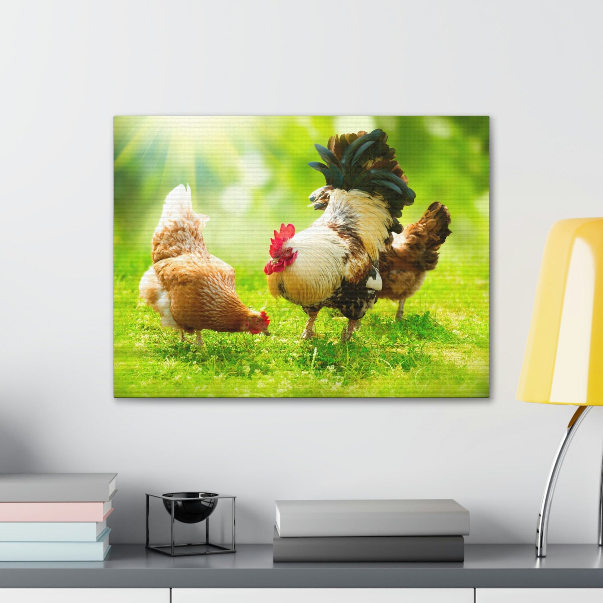 Scripture Walls Rooster and Chicken Hunting for Food Print Animal Wall Art Wildlife Canvas Prints Wall Art Ready to Hang Unframed-Express Your Love Gifts