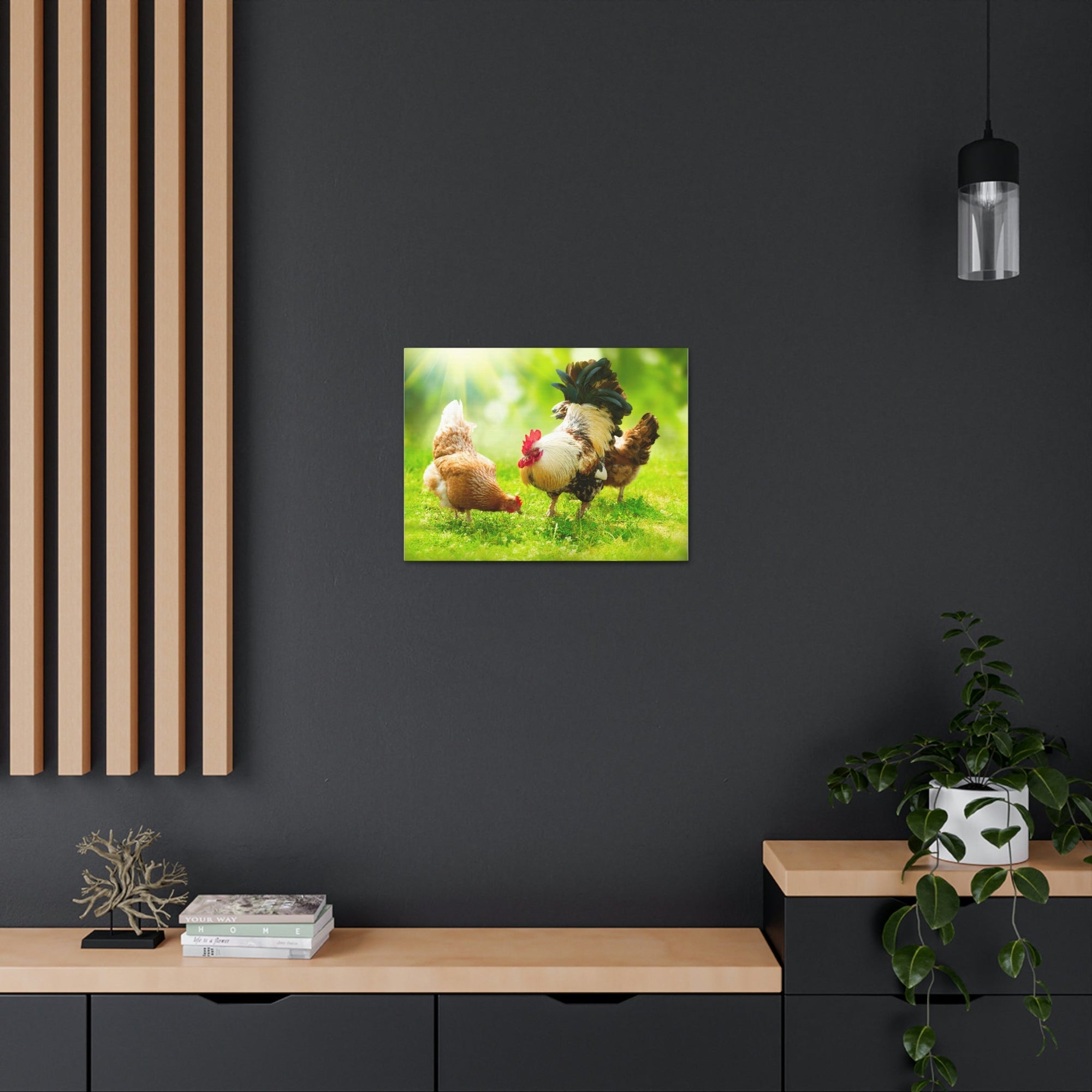 Scripture Walls Rooster and Chicken Hunting for Food Print Animal Wall Art Wildlife Canvas Prints Wall Art Ready to Hang Unframed-Express Your Love Gifts