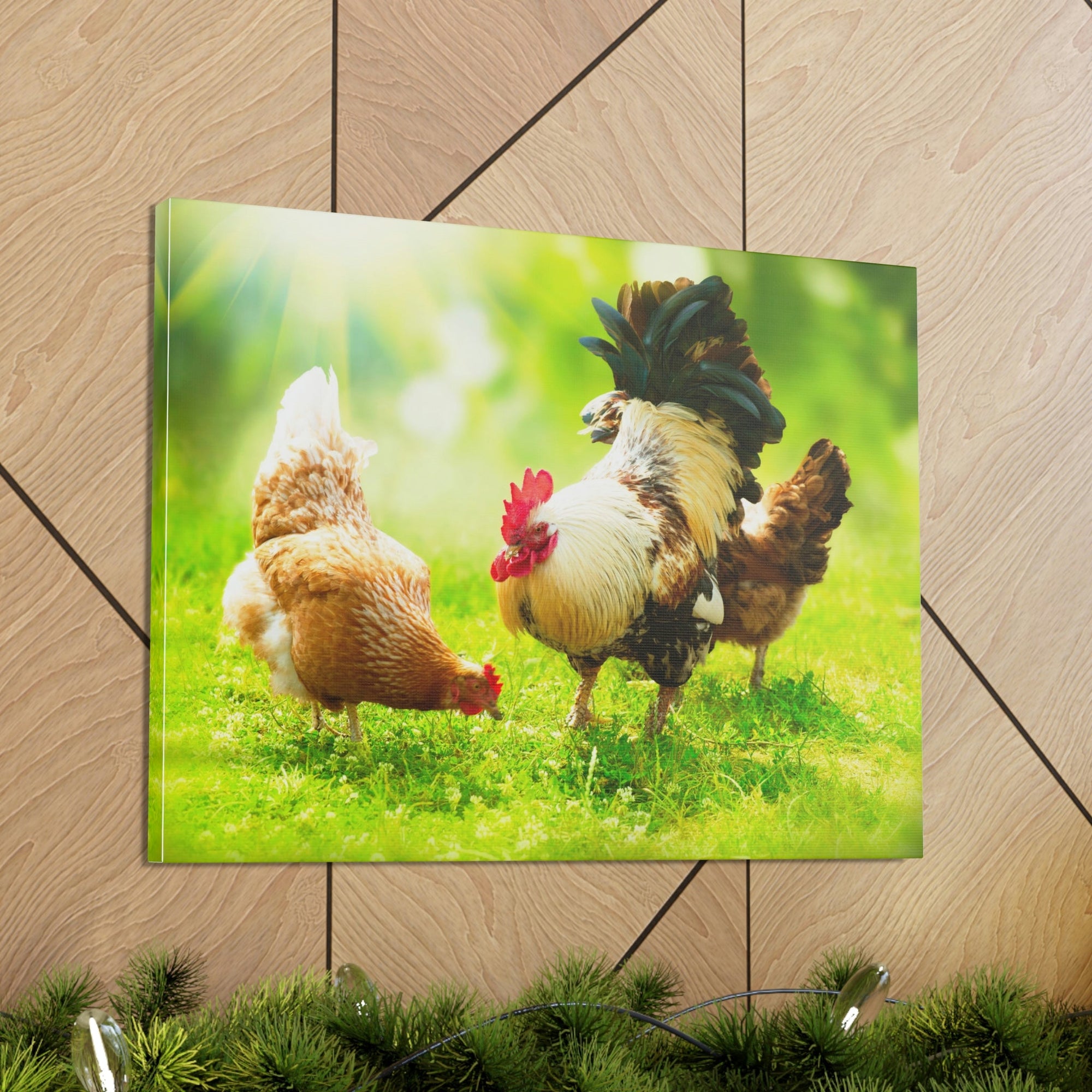 Scripture Walls Rooster and Chicken Hunting for Food Print Animal Wall Art Wildlife Canvas Prints Wall Art Ready to Hang Unframed-Express Your Love Gifts