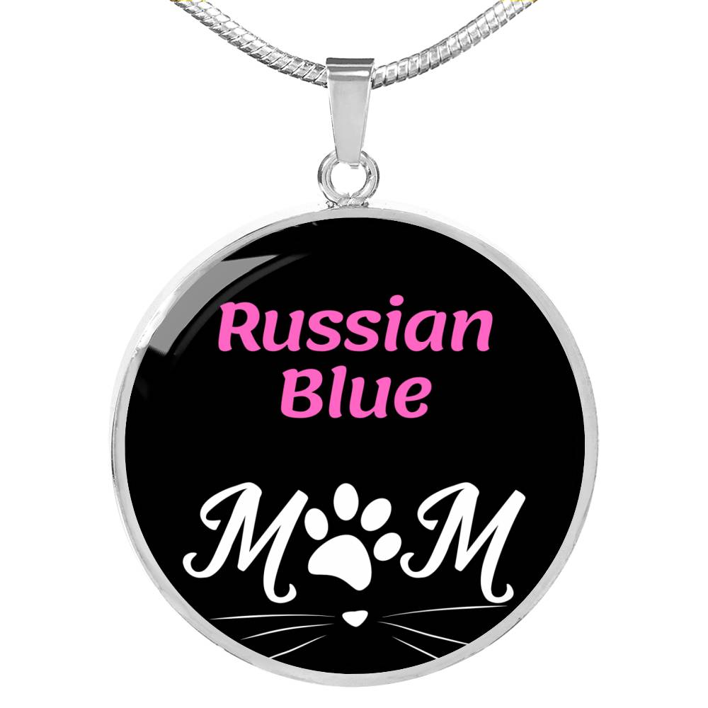 Russian Blue Cat Mom Necklace Circle Pendant Stainless Steel or 18k Gold 18-22"-Express Your Love Gifts